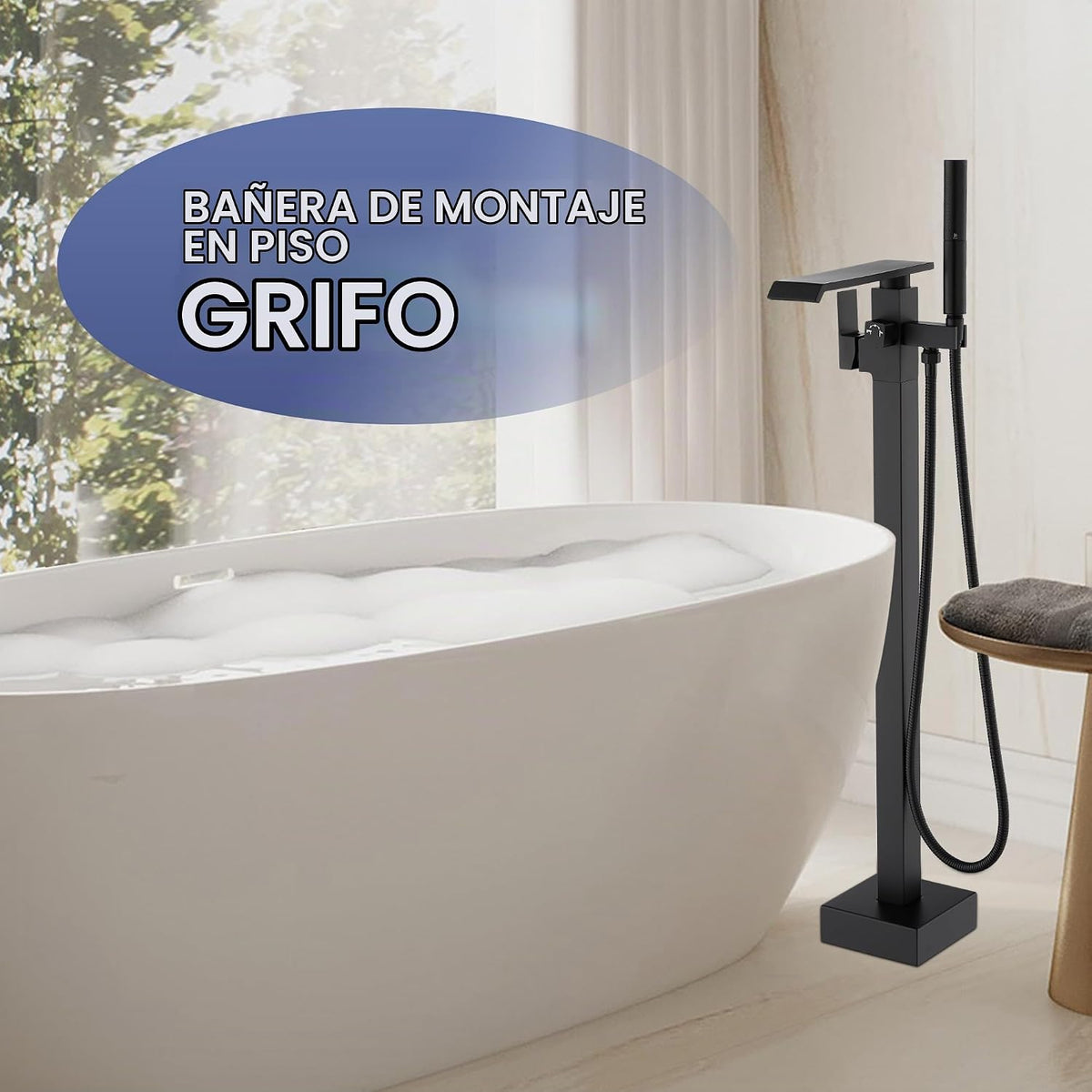 ALGRTS Grifo de bañera de pie independiente en cascada, para montaj...