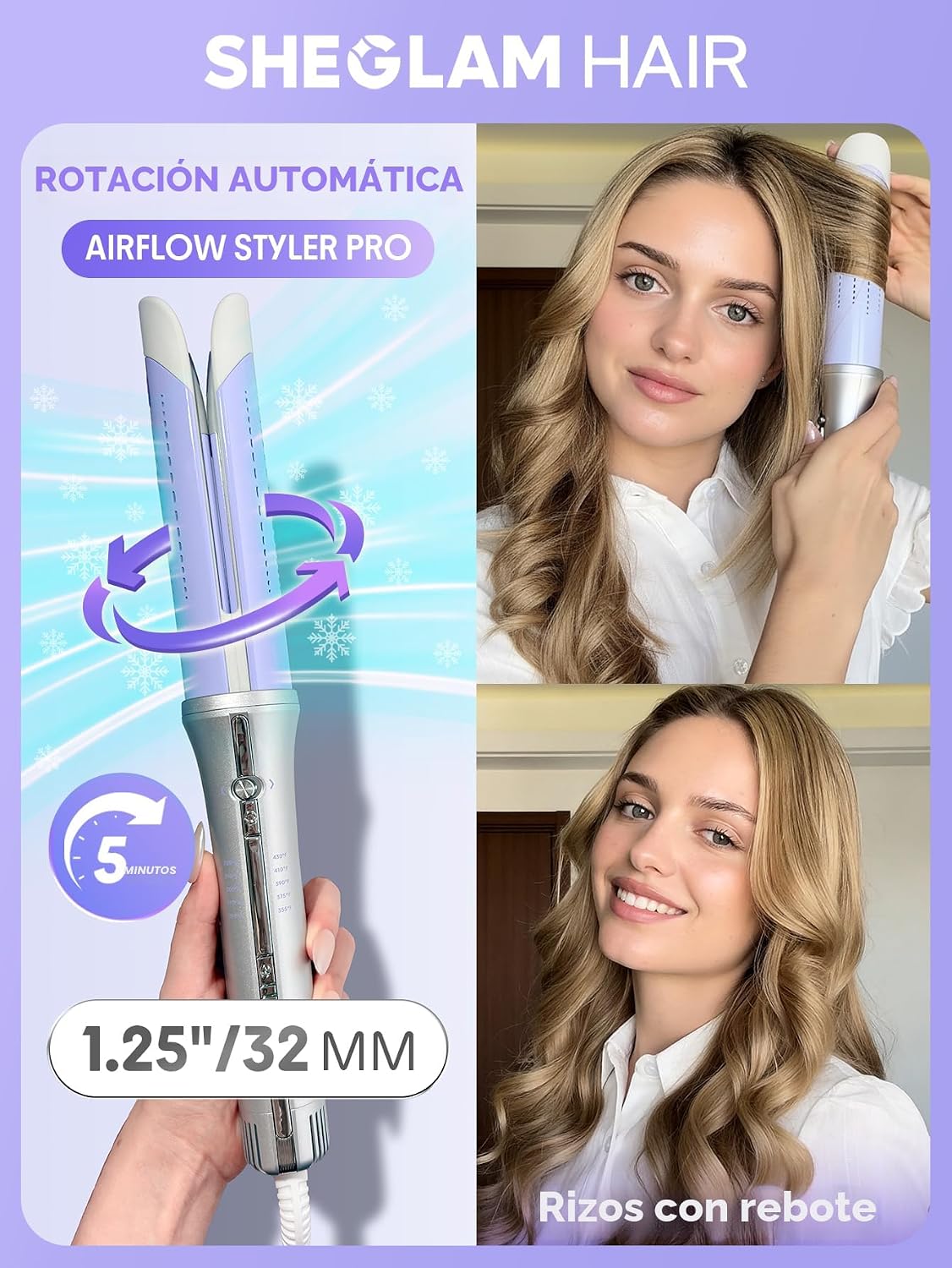 SHEGLAM One Touch Airflow Styler Pro 1.25 pulgadas con rotación aut...