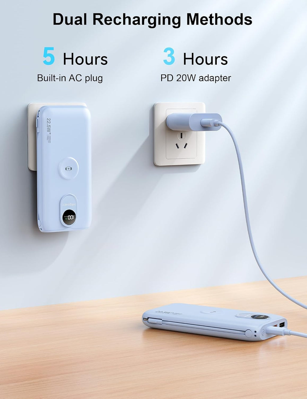 Cargador Portátil XEGNER 10000mAh 20W, Enchufe de Pared, 2 Cables,...