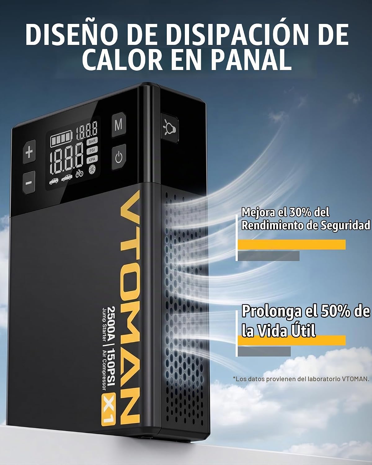 VTOMAN Arrancador de salto X1 con compresor de aire para hasta 8.5L...