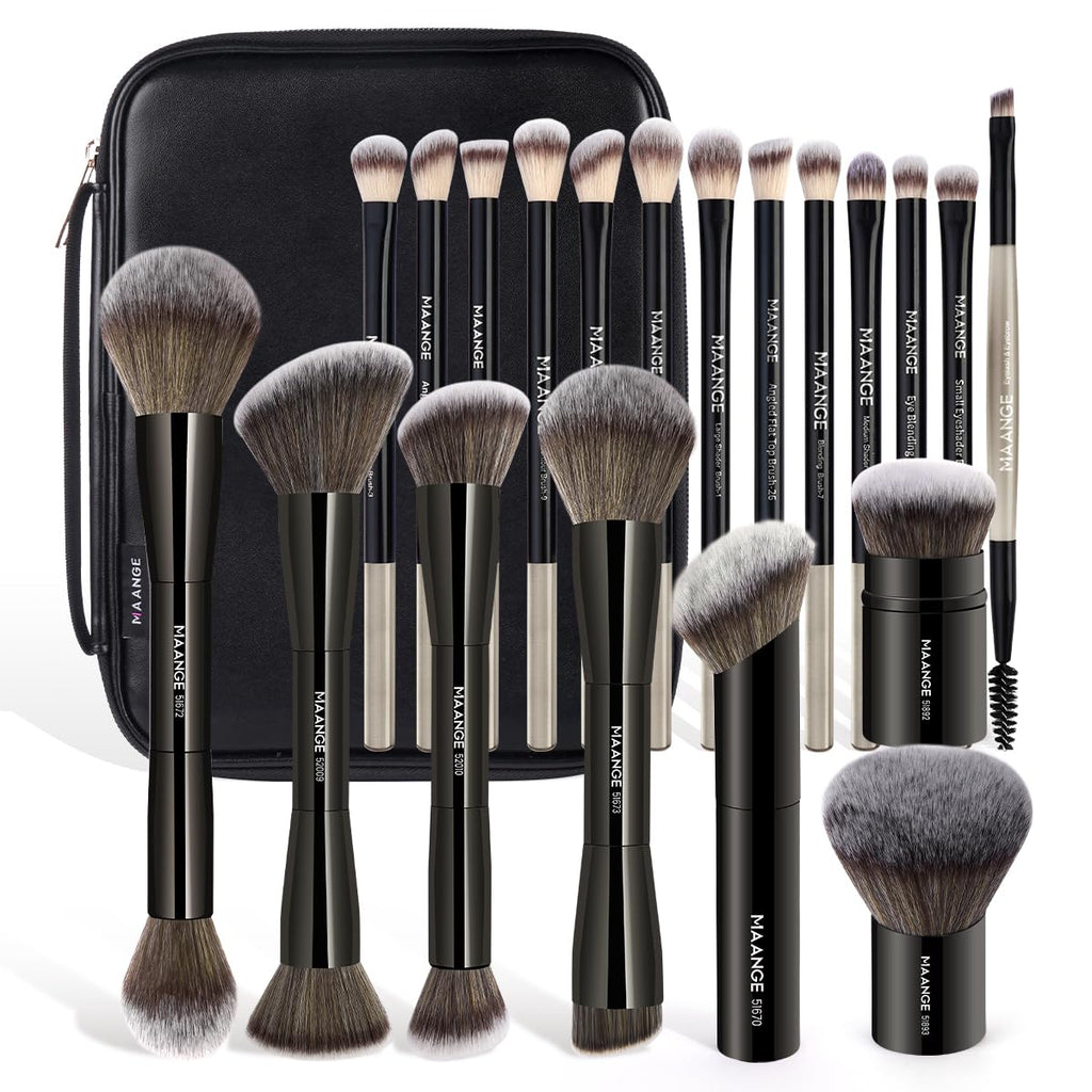 MAANGE Juego de 20 brochas de maquillaje con bolsa, brocha Kabuki d...