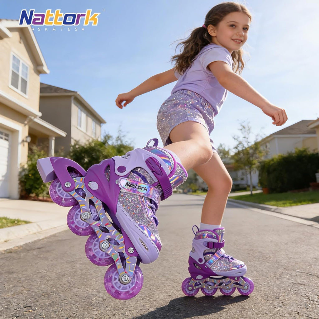 Nattork Inline Skates for Girls Kids, Adjustable Blades Roller Skat...