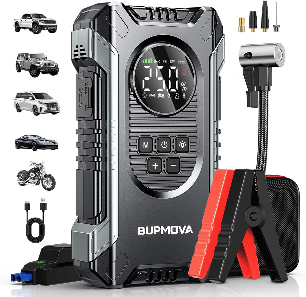 BUPMOVA Arrancador portátil de 6000 A con compresor de aire, baterí...
