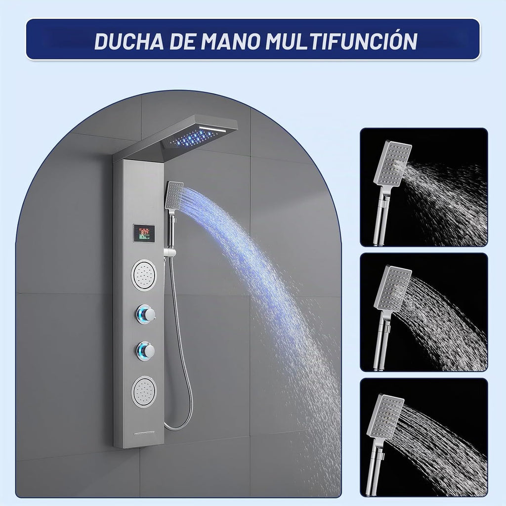 ROVATE Panel de ducha de cascada LED 5 en 1 con acabado cepillado |...