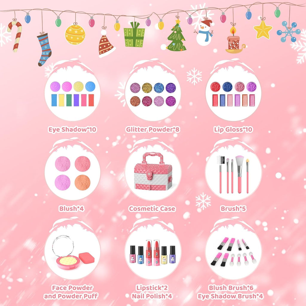 GirlsHome Set de maquillaje para niñas de 56 piezas, lavable, cosmé...