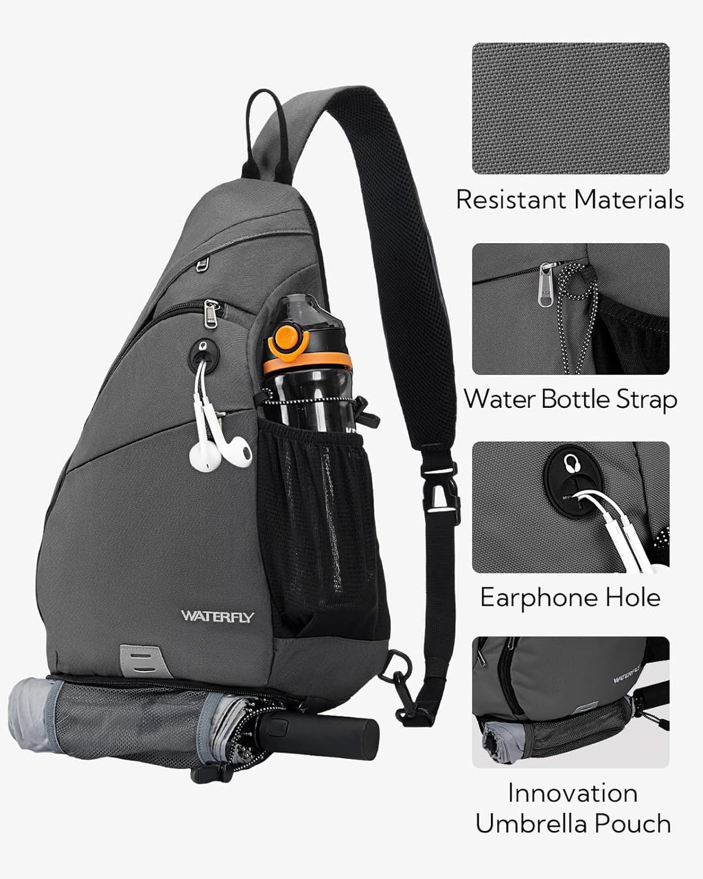 WATERFLY - Mochila con eslinga, bandolera pequeña, mochila al hombr...