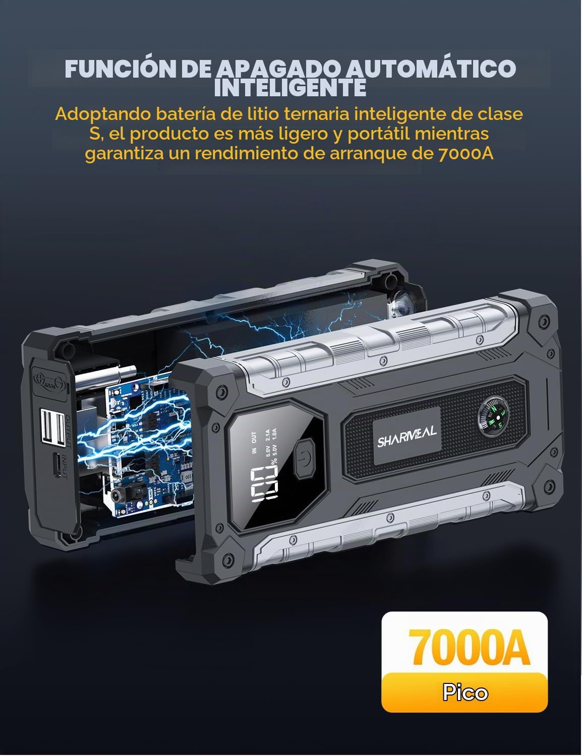Sharmeal Arrancador de coche 7000A, paquete de batería de arranque...