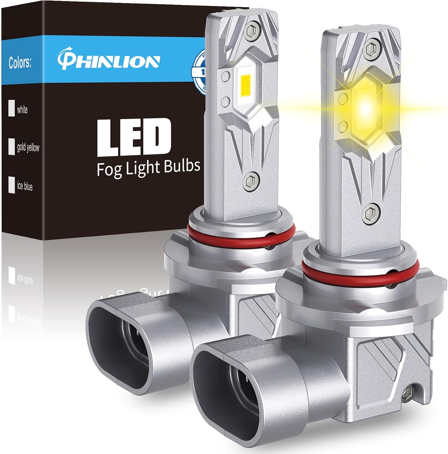 PHINLION Bombilla LED antiniebla 9145 H10, 3000 K amarillo dorado,...