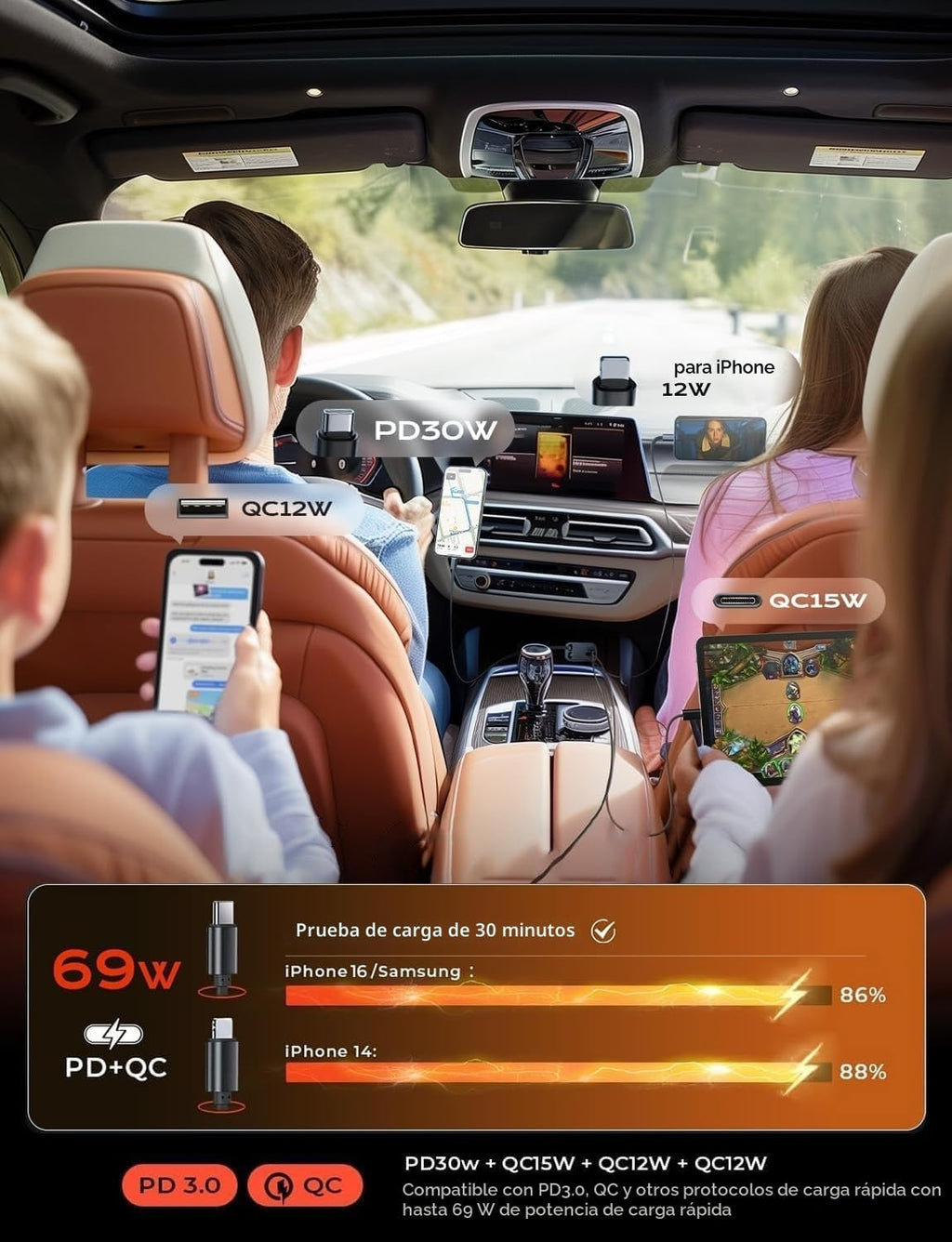 LISEN - Cargador retráctil para automóvil, adaptador de cargador de...