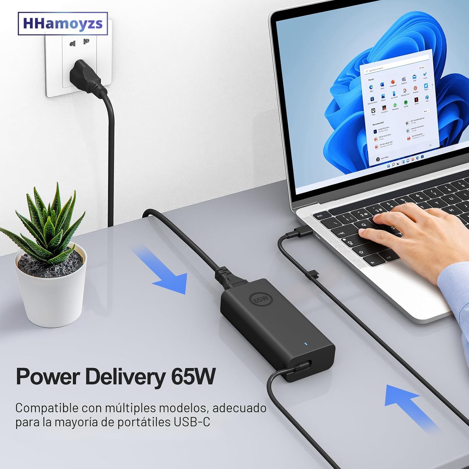 HHamoyzs Cargador USB C para laptop de 65 W, compatible con Dell La...