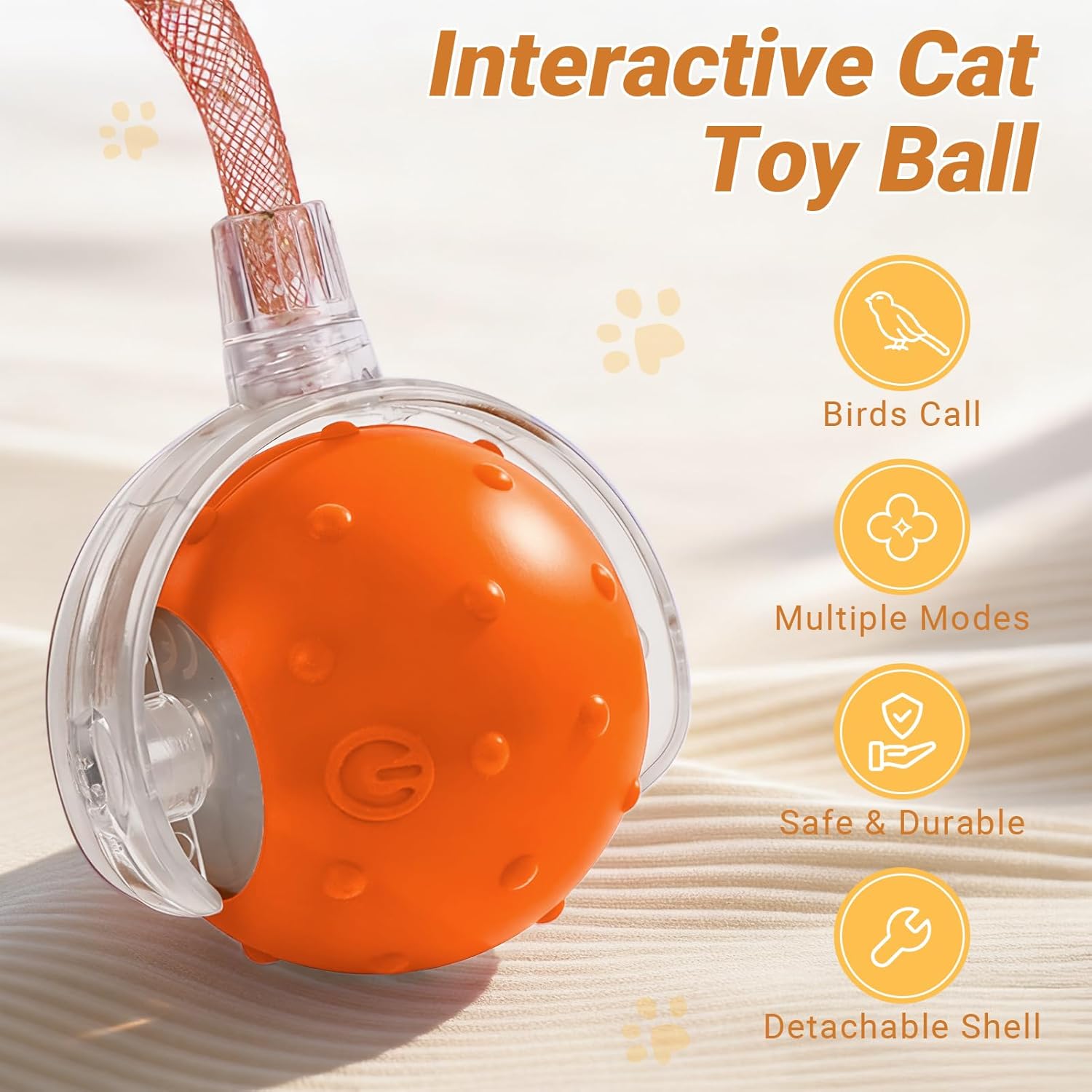 Pelota de juguete interactiva automática para gatos con gorjeo, 2 c...