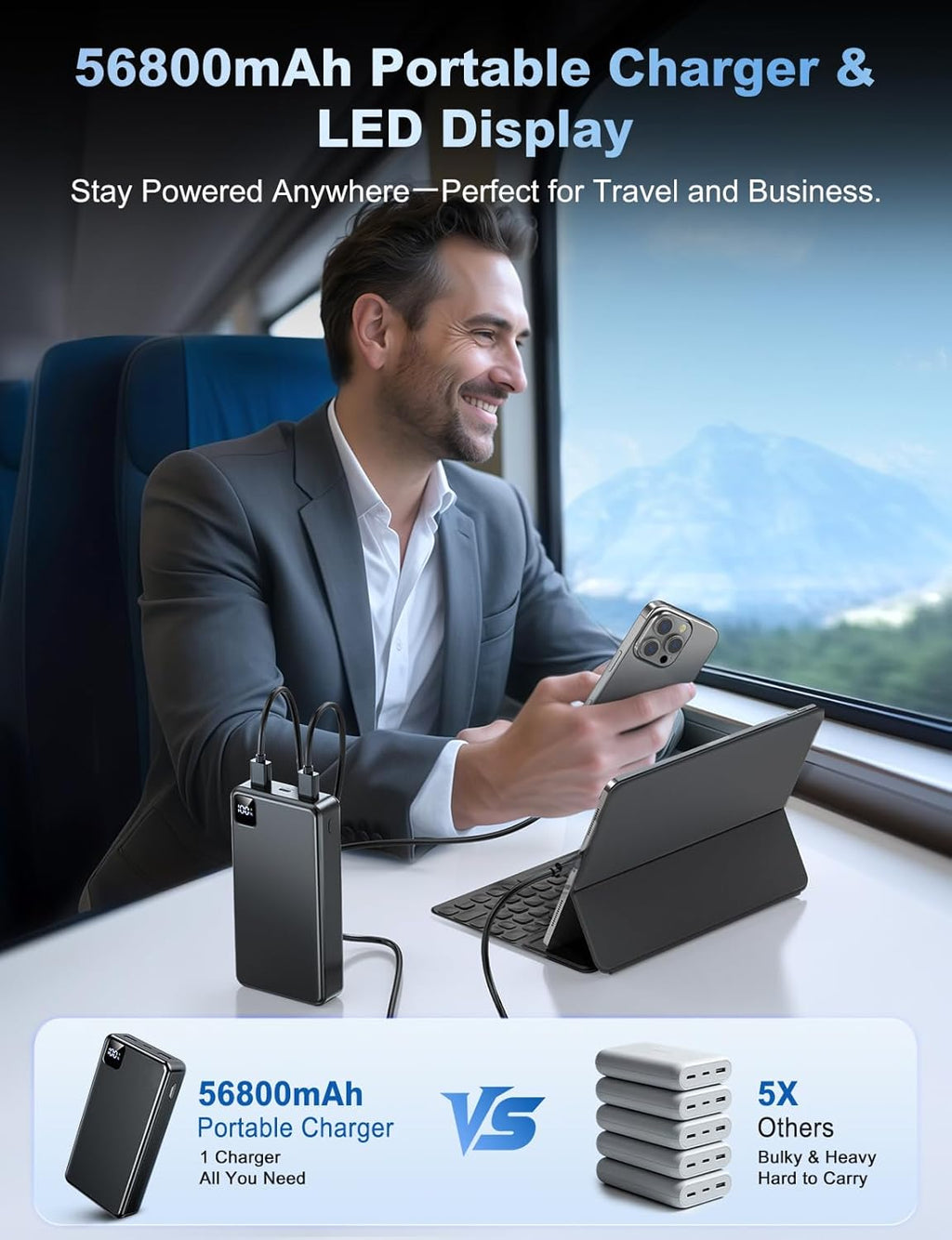 Cargador portátil, batería de 56800 mAh, cargador de teléfono portá...