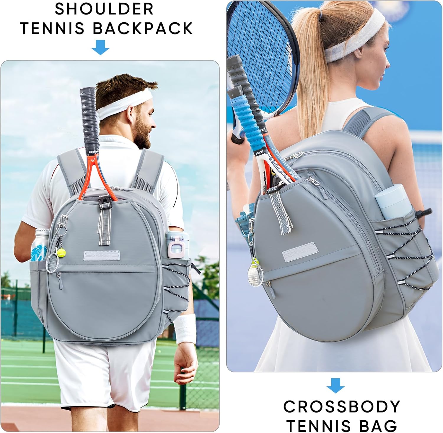 SPORJET Mochila de Tenis con Soporte para 2 Raquetas, Bolsa de Raqu...