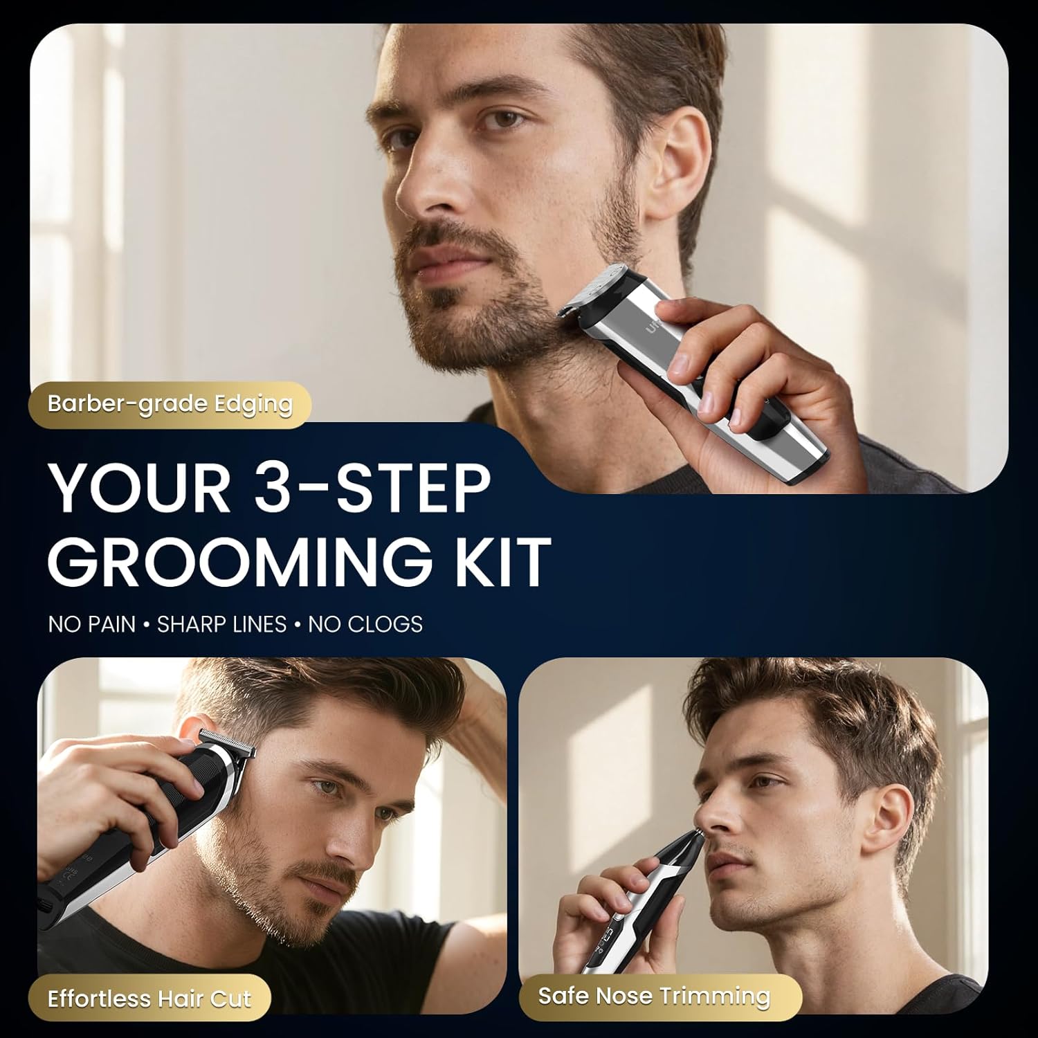 Ufree Kit de recortadora de barba 3 en 1, maquinilla de afeitar elé...