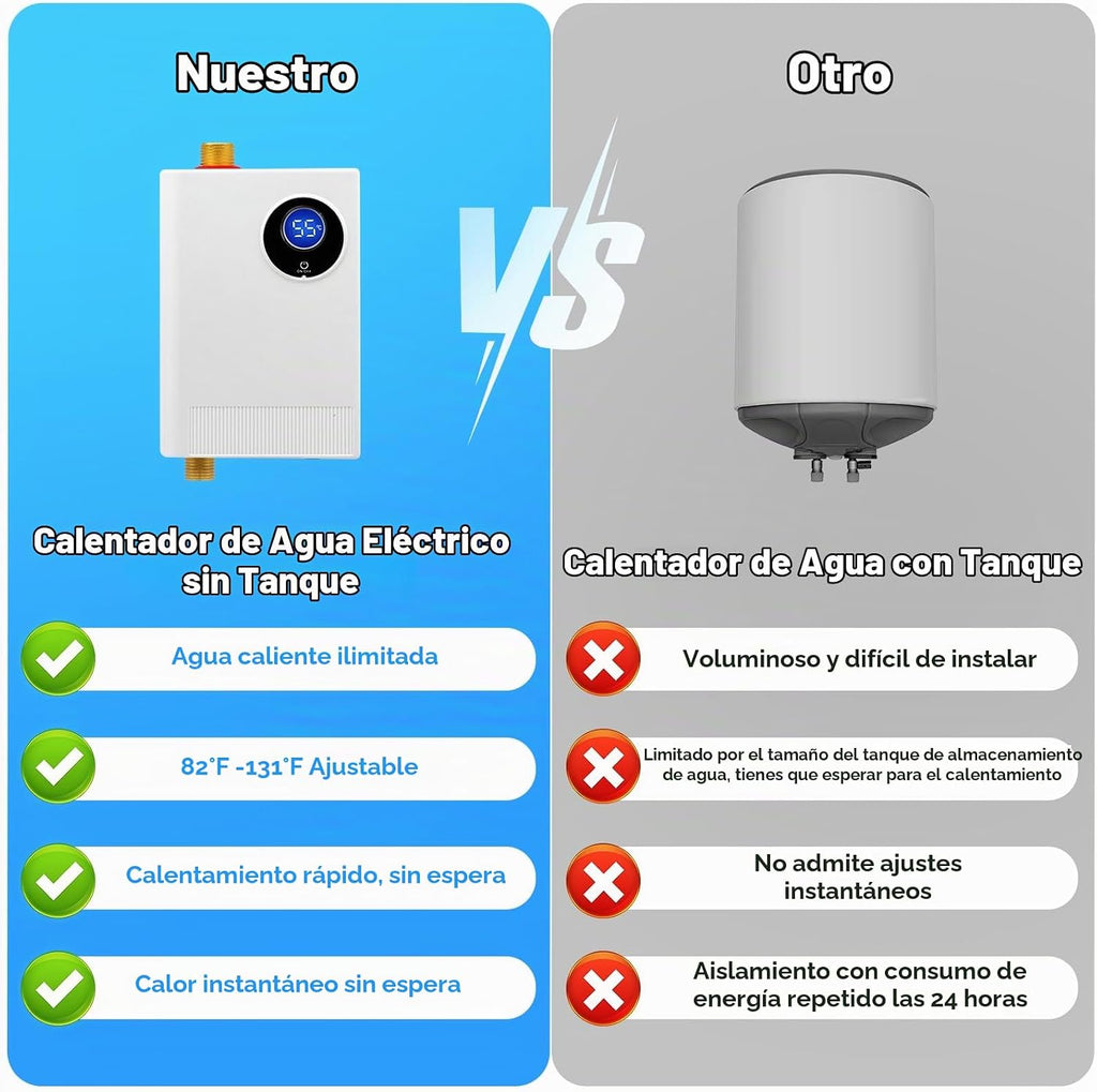 Calentador de agua eléctrico sin tanque de 110 V, 3000 W debajo del...