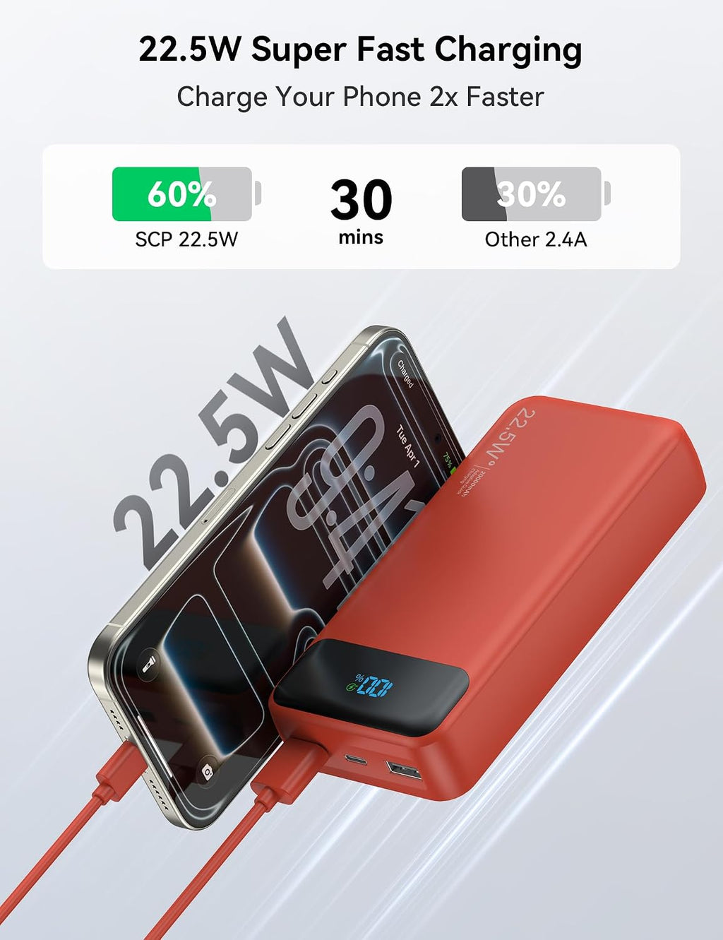 Cargador portátil, 20000 mAh 22.5 W, cargador de energía de carga r...