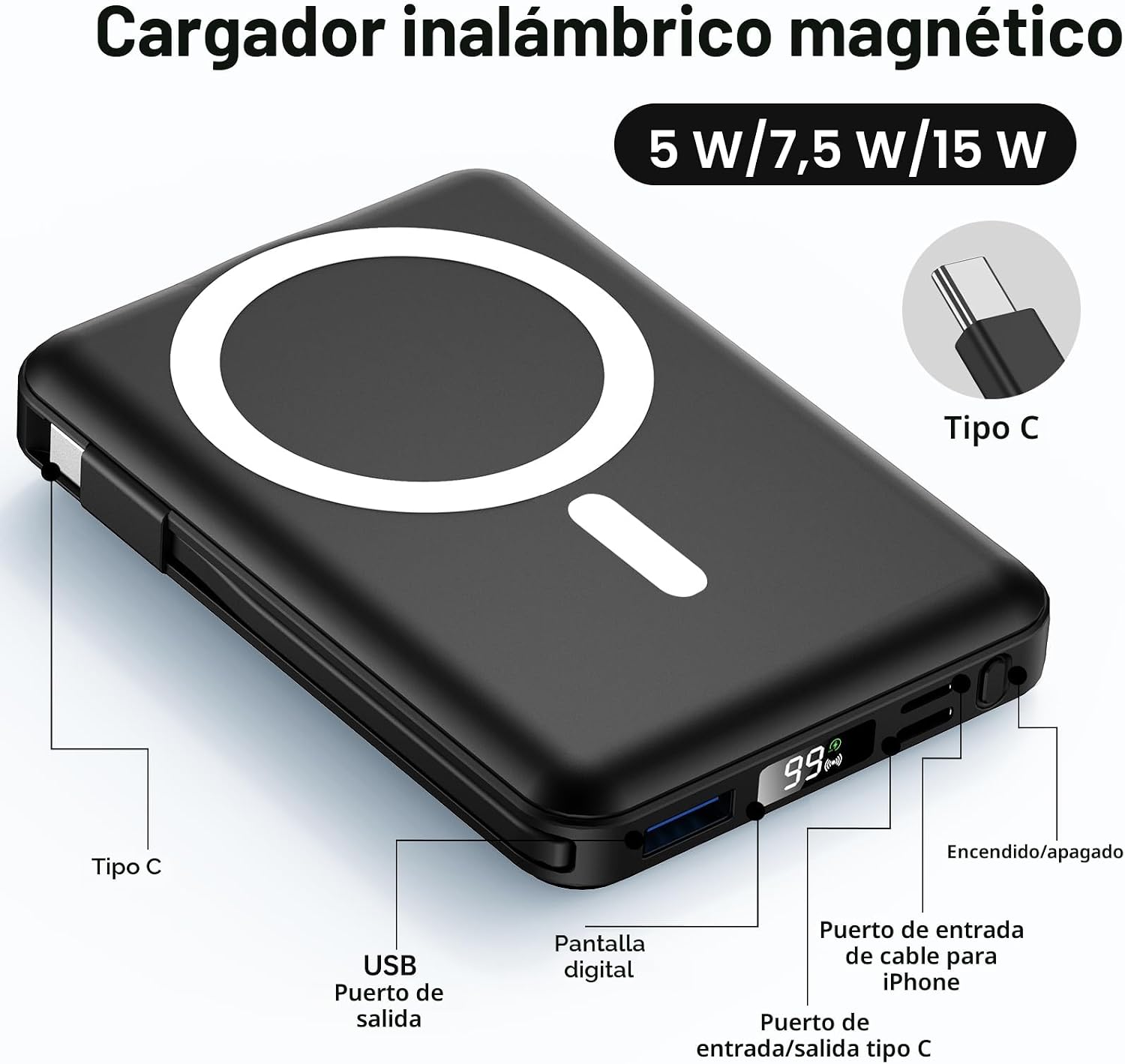 para Cargador Portátil Magsafe - Batería de 10000mAh para Magsafe c...