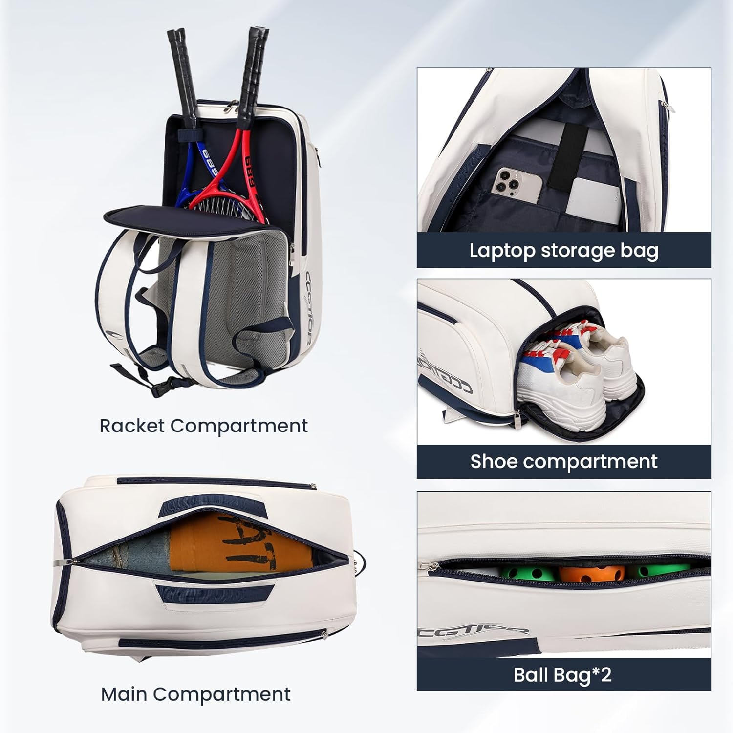 CCGTIOR Bolsa para Raqueta De Tenis Mochila Pickleball Padel con Co...