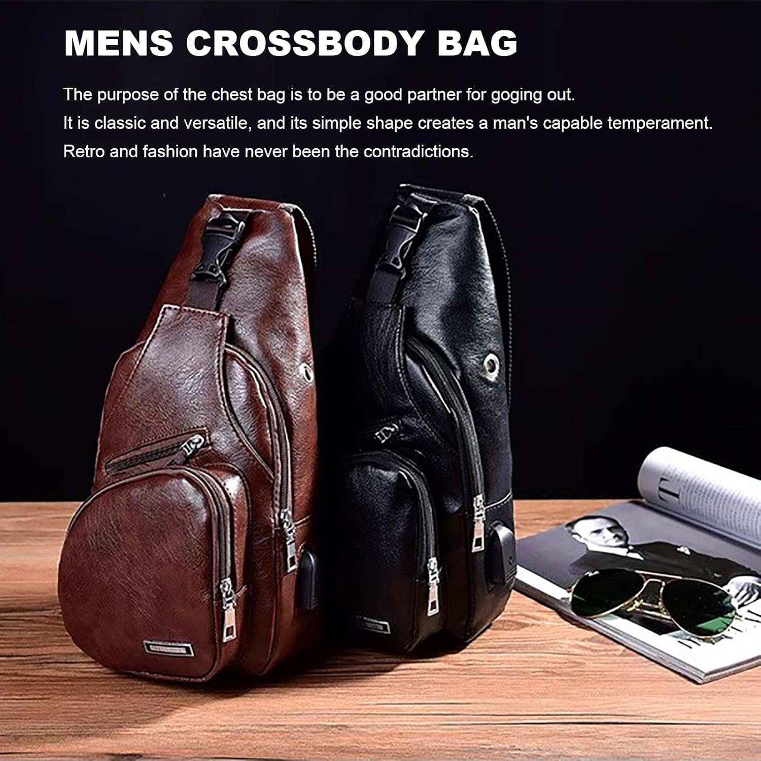 Peicees Bolso bandolera de cuero para hombre, bolso cruzado para el...
