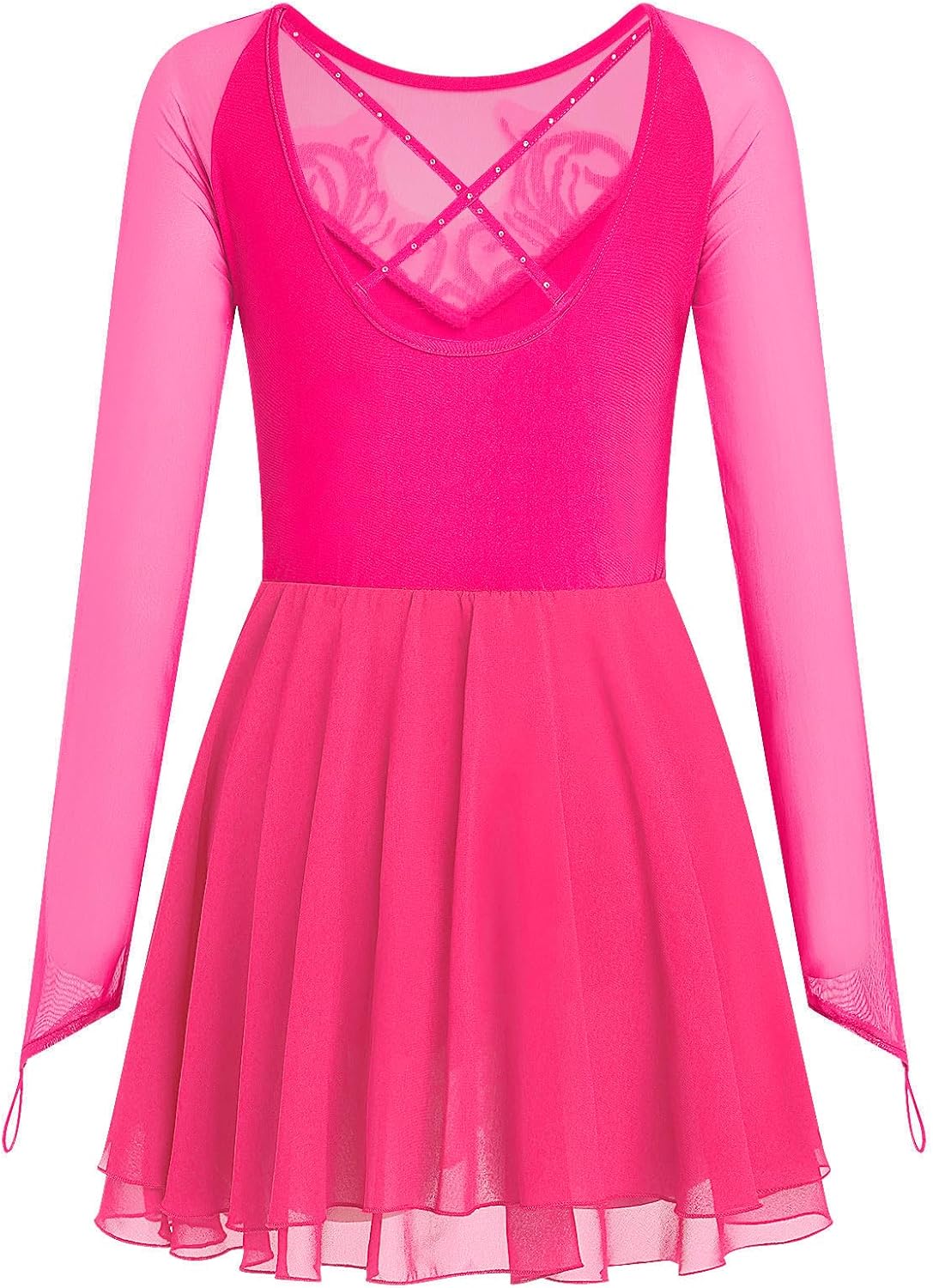 ODASDO Vestido de patinaje artístico para mujer, malla de manga lar...
