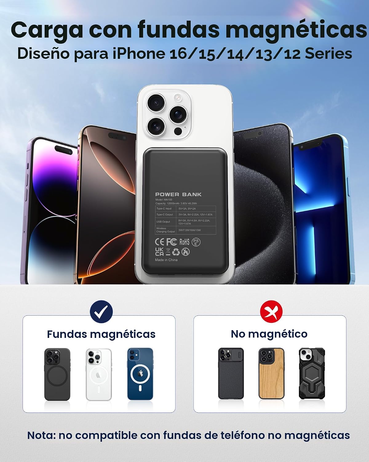 para Magsafe Paquete de baterías, cargador portátil magnético de 10...