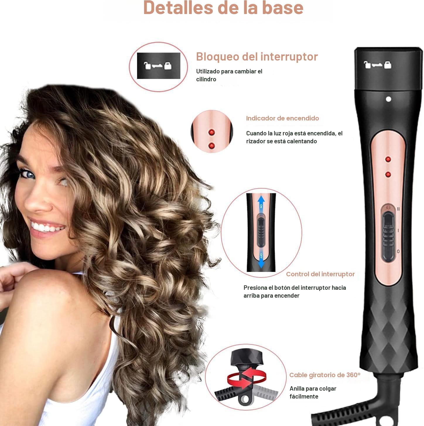 Juego de varita rizadora, varita rizadora 3 en 1, rizador de pelo d...