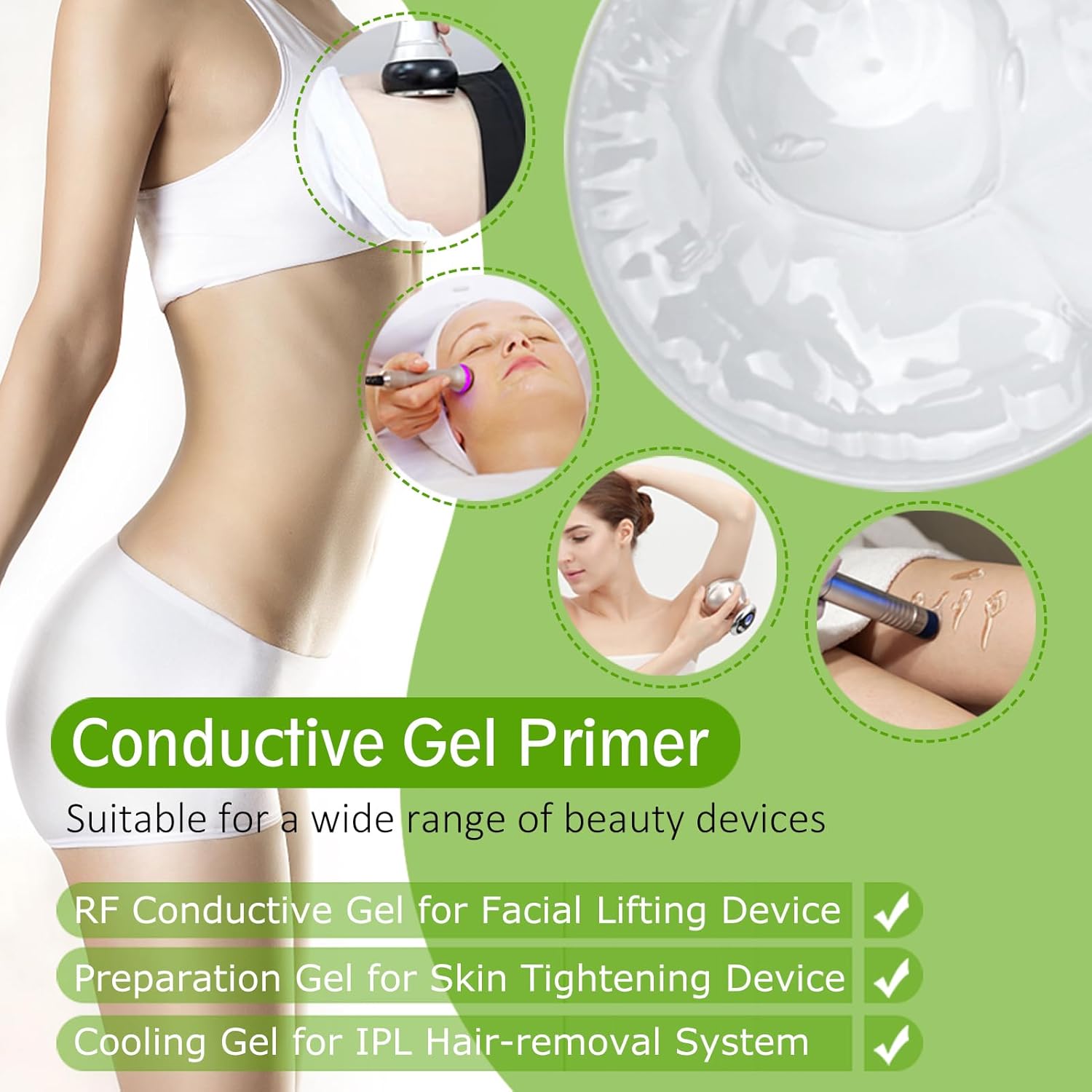 Gel conductor RF con ácido hialurónico para dispositivo facial de m...