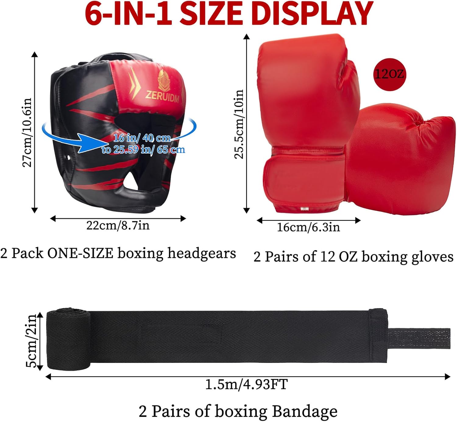 Juego de casco y guantes de boxeo 6 en 1, protector de cabeza de se...