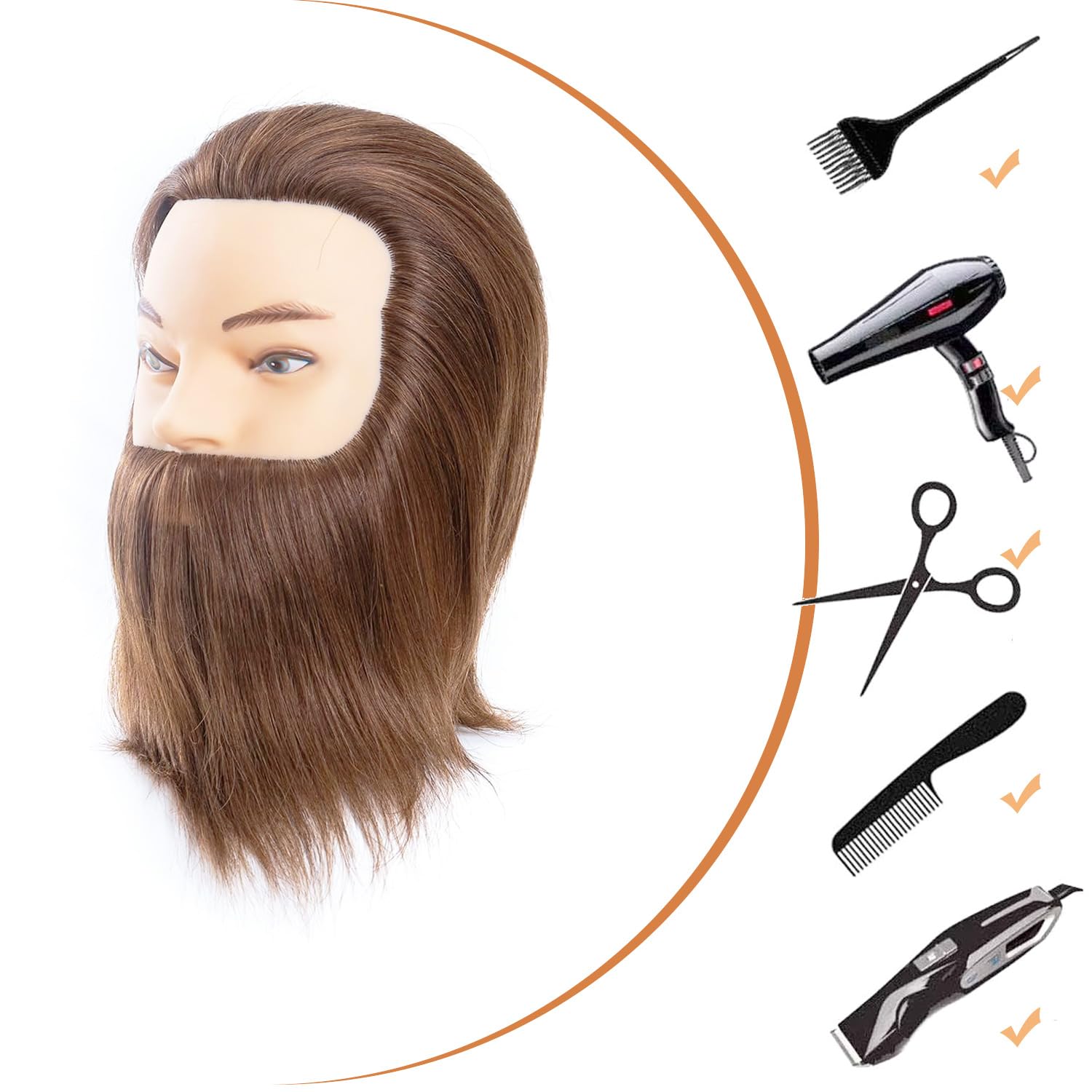 Cabeza de maniquí masculino con cabello humano de 12 pulgadas, cabe...