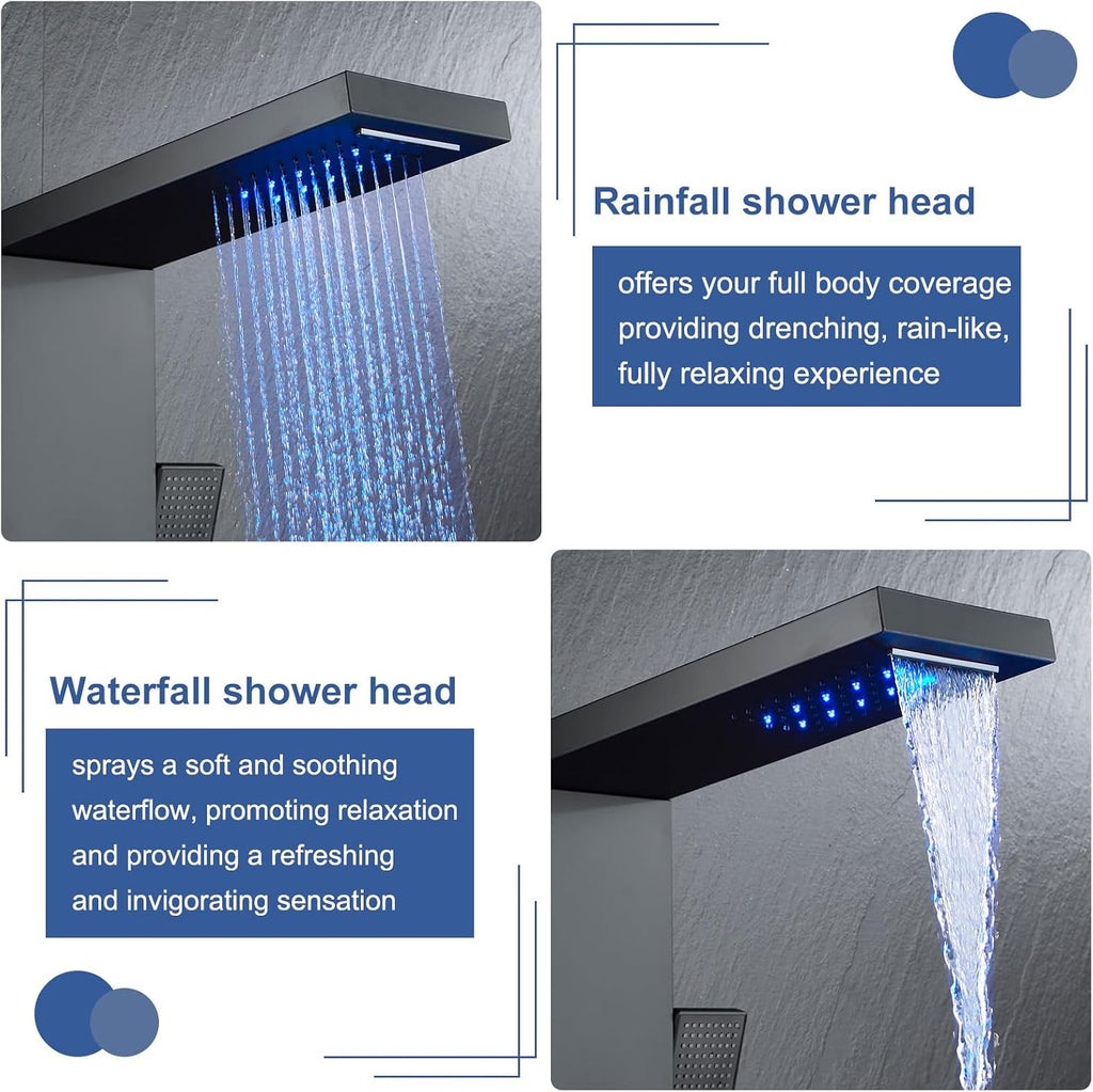 ROVATE Panel de ducha LED 5 en 1, color negro mate | Torre de ducha...