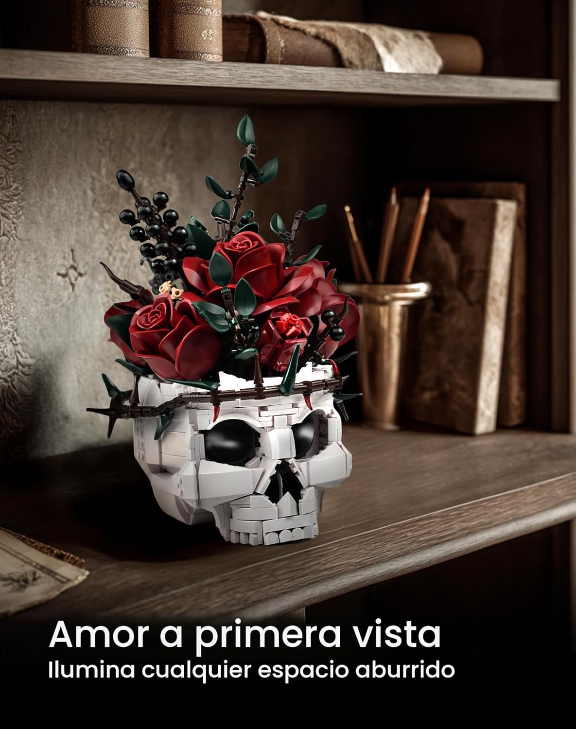 iATOM Juego de construcción de ramo de flores de calavera y rosas,...