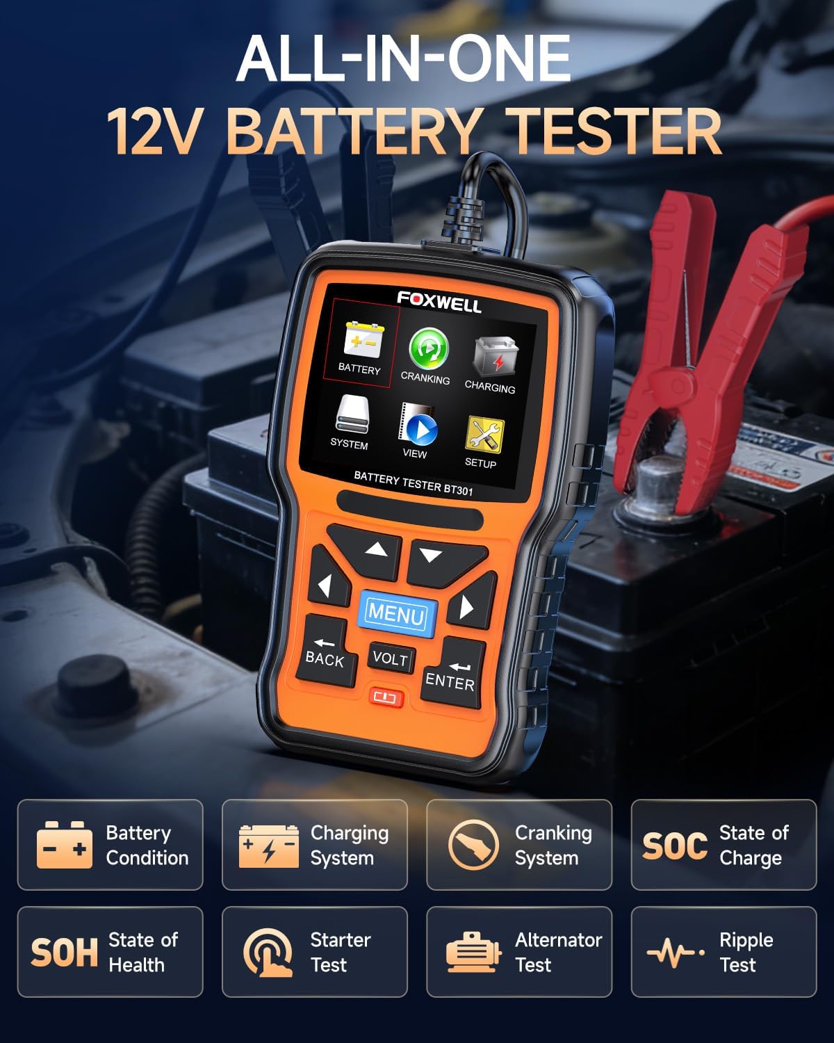 FOXWELL BT301 - Probador de batería de automóvil de 12 V, probador...