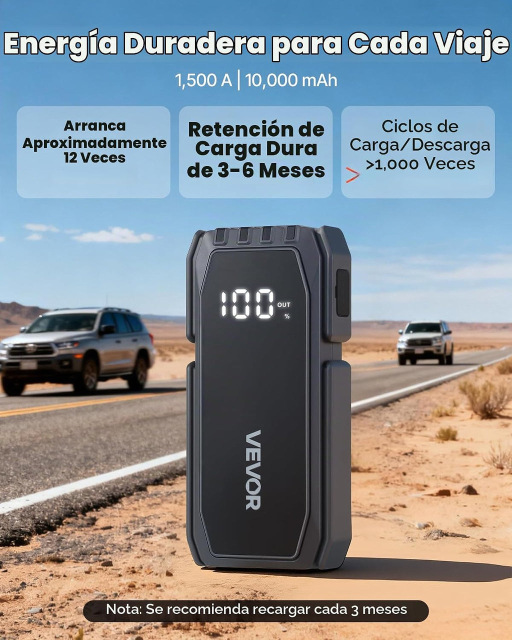 VEVOR Arrancador de salto, pico de 1500 A, paquete de batería de ar...