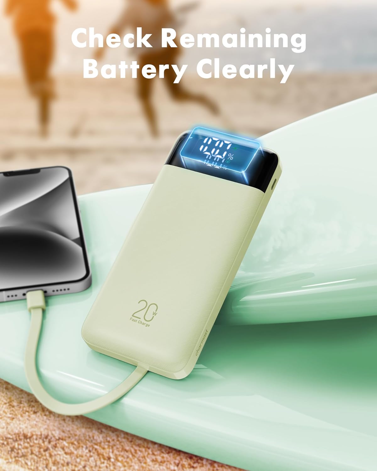 Charmast Cargador portátil de 20000mAh con cables incorporados, ban...