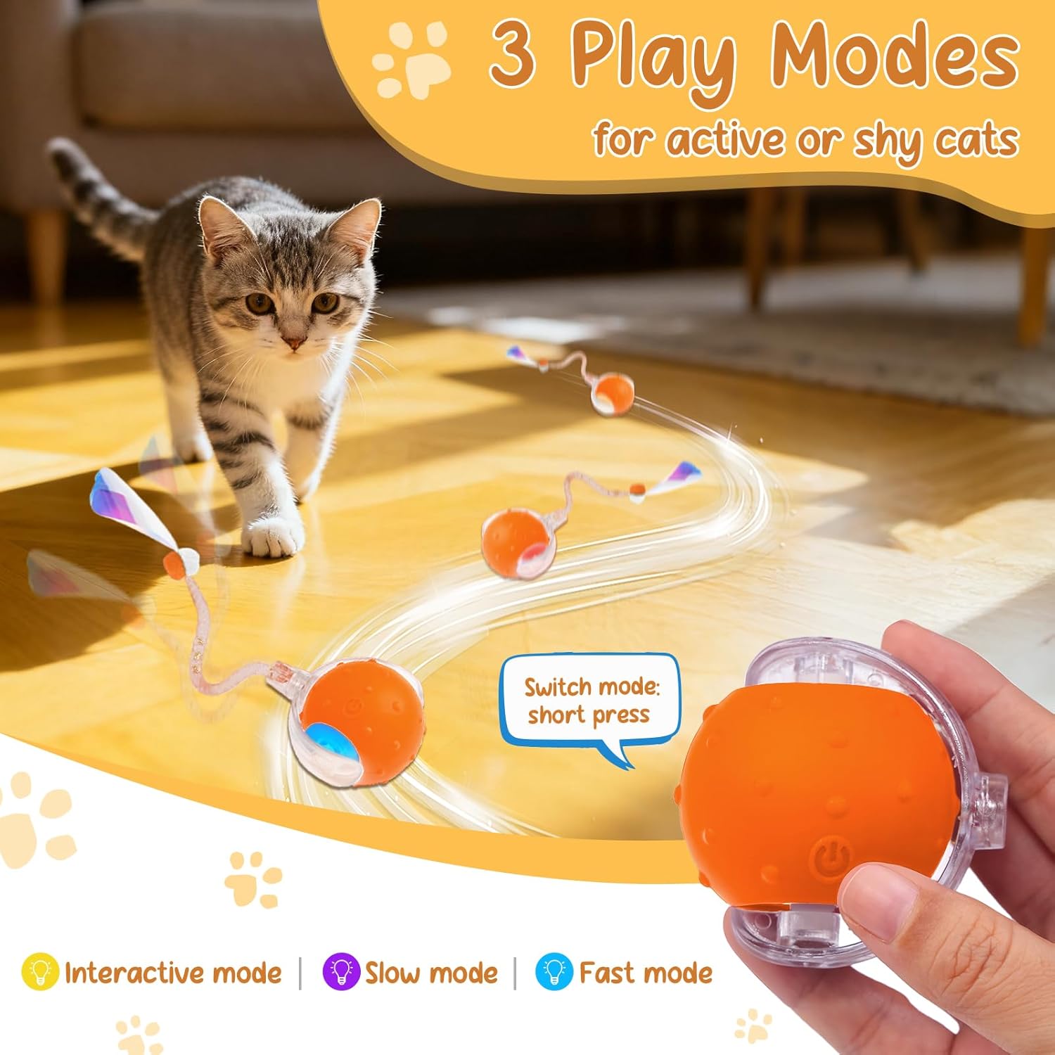 Pelota de juguete interactiva automática para gatos con gorjeo, 2 c...