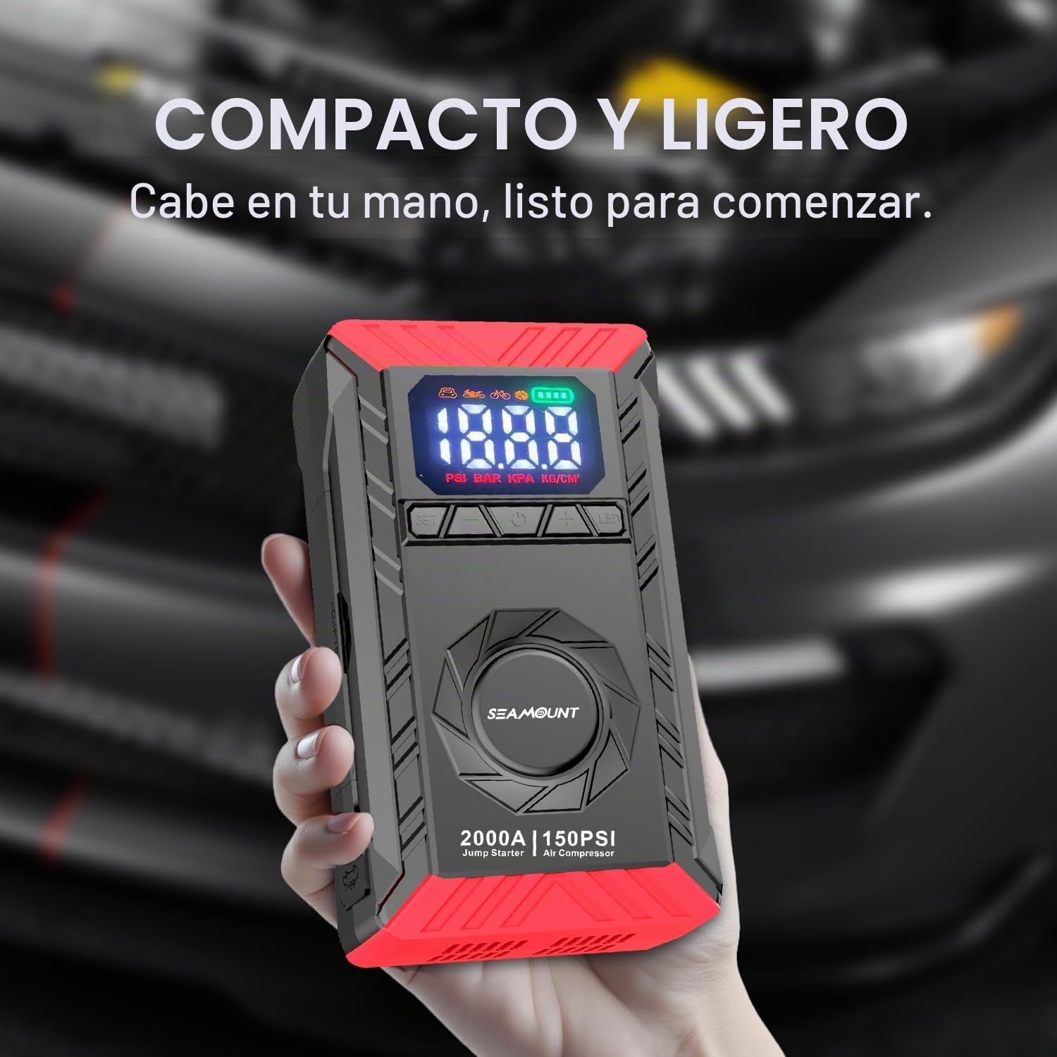 SEAMOUNT Arrancador de 2000A con compresor de aire, cargador y pote...