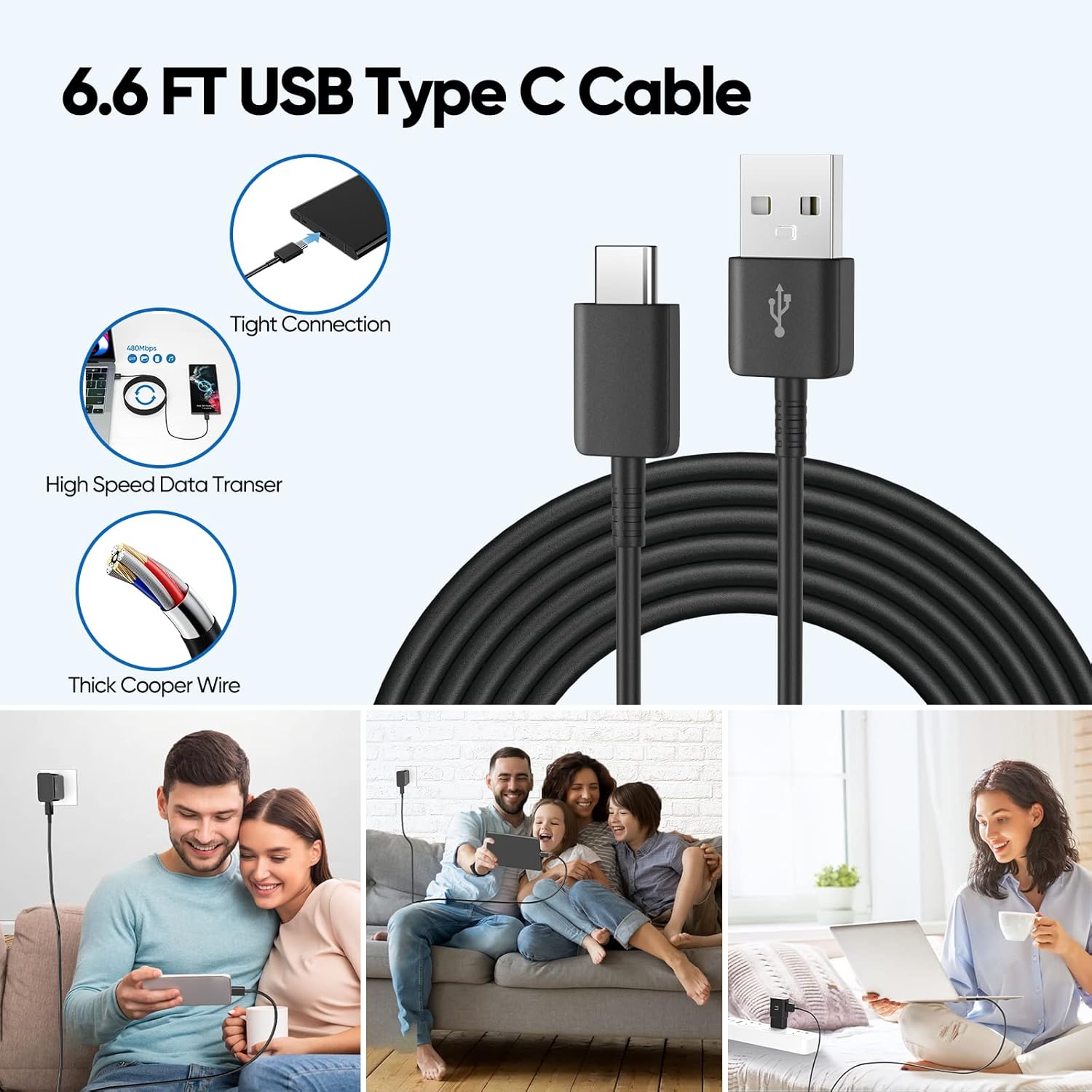 Cargador de teléfono Android, cable de carga rápida Samsung con cab...
