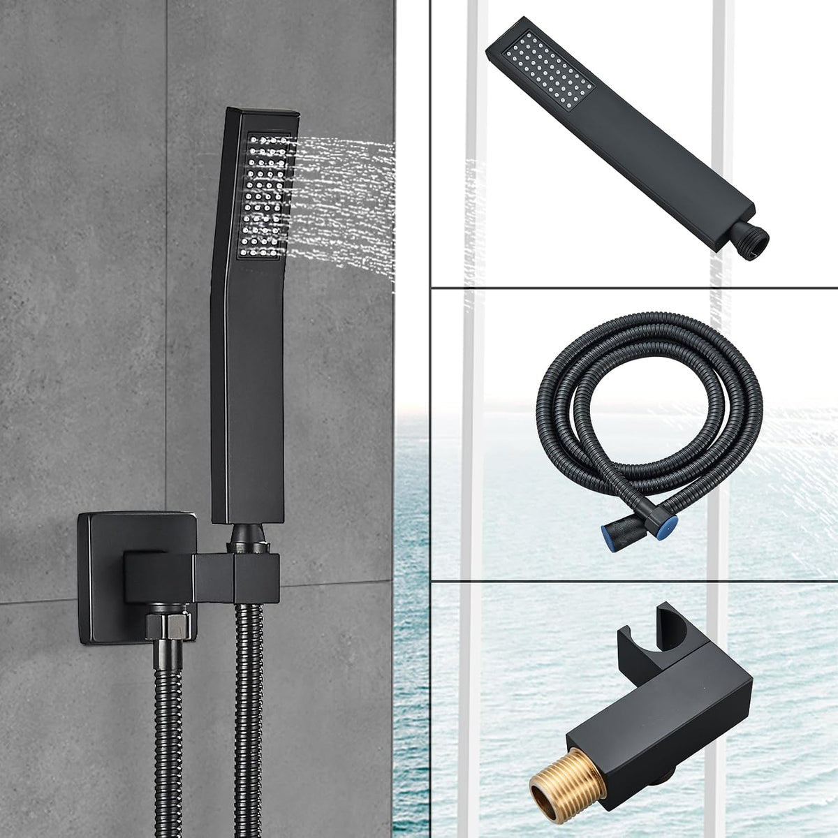 Ackwave Grifo de ducha negro mate con cabezal de ducha de lluvia de...