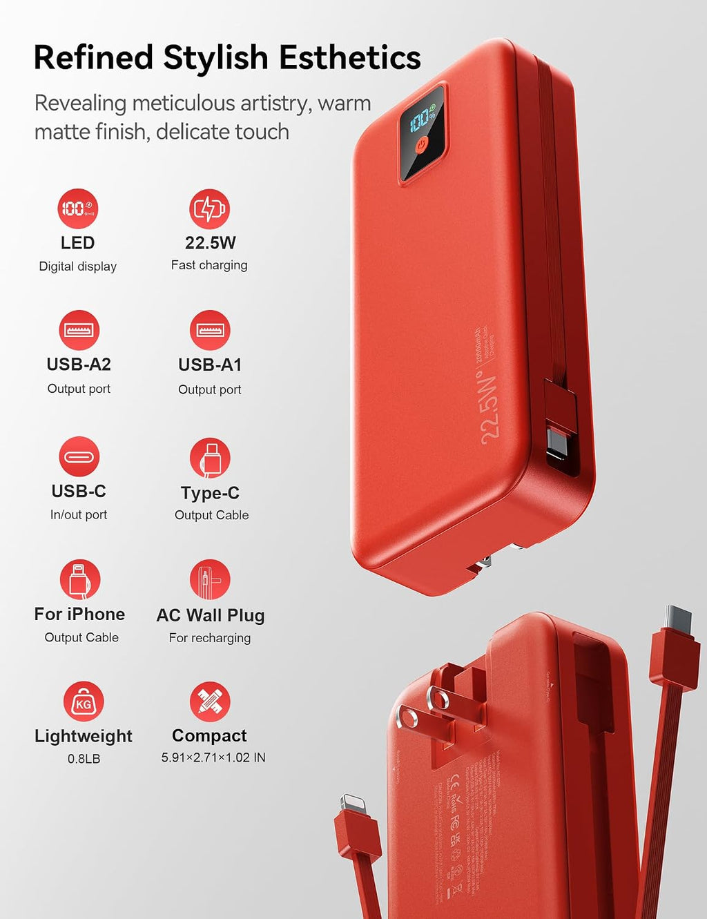 Cargador Portátil, 20000mAh 22.5W Banco de Energía de Carga Rápida...