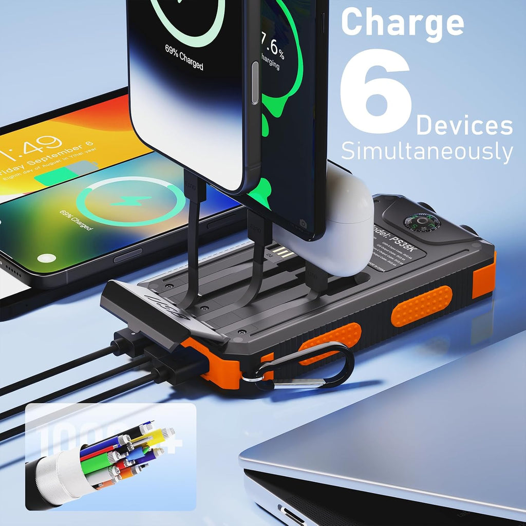 Durecopow Cargador solar de 20,000 mAh, cargador portátil, 4 cables...