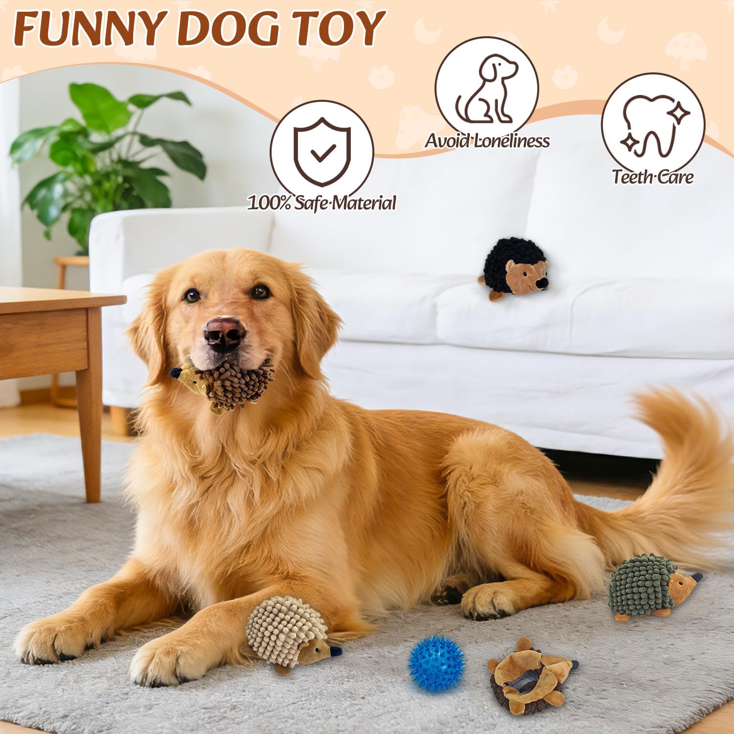 Chongqile Juguetes de peluche para perros, paquete de 5, erizo chir...