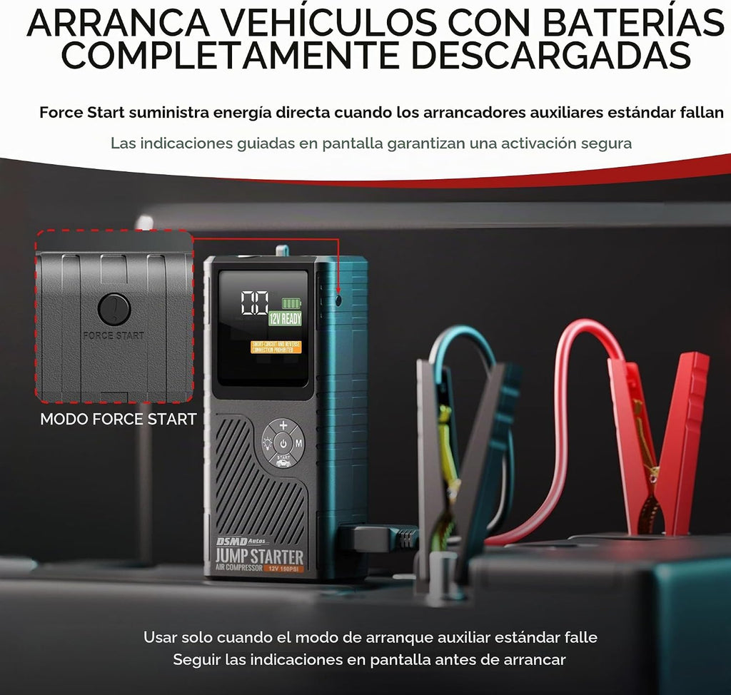 Arrancador de salto con compresor de aire, amplificador de batería...