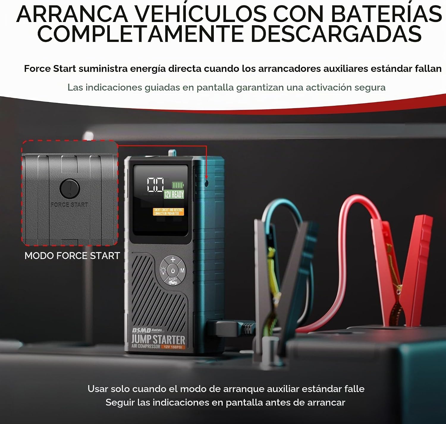 Arrancador de salto con compresor de aire, amplificador de batería...