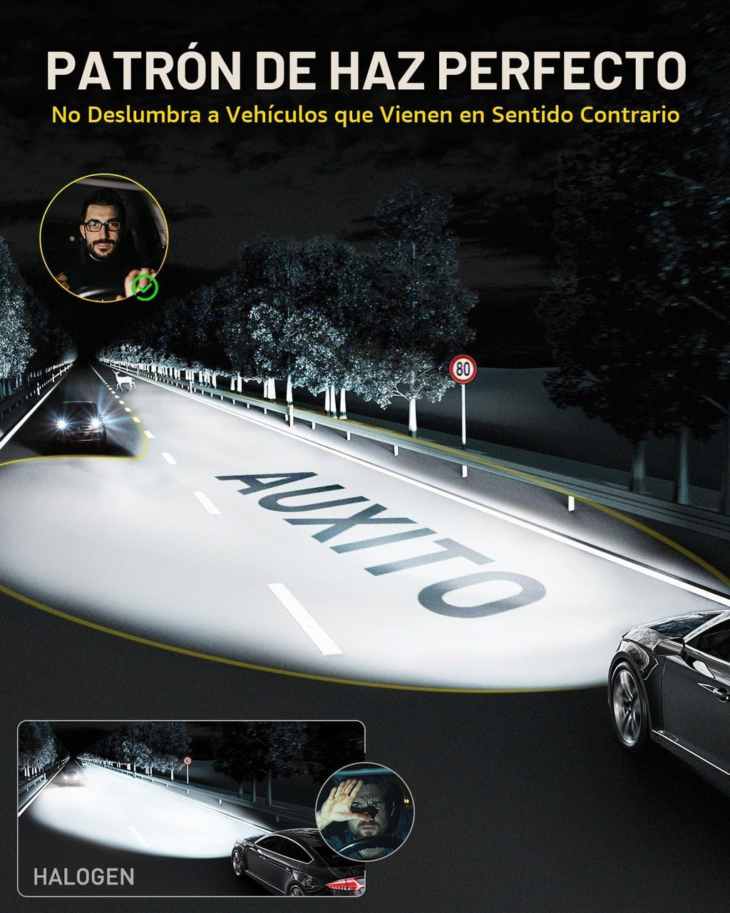 AUXITO Bombillas 9005\/HB5, 50.000 lm de ultra brillo, tamaño halóg...