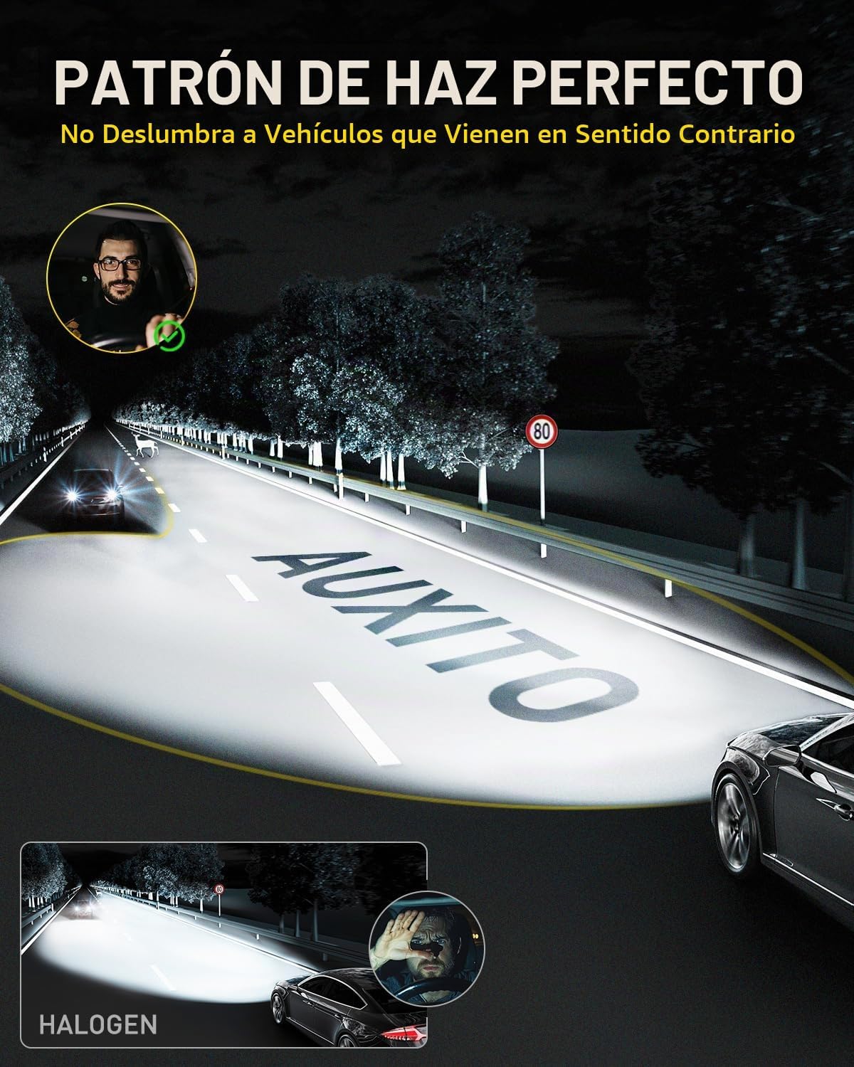 AUXITO Bombillas H7, bombilla H7, no requiere adaptador, 1000% de b...