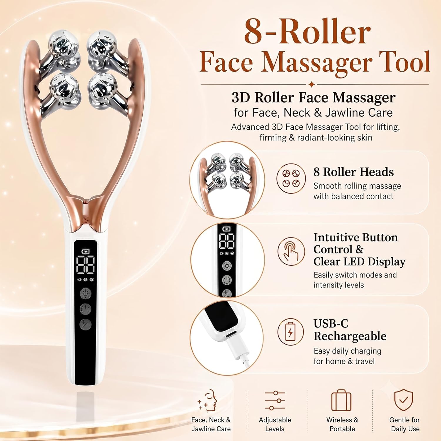 SZMDLX Herramienta de masajeador facial inalámbrico, rodillo facial...