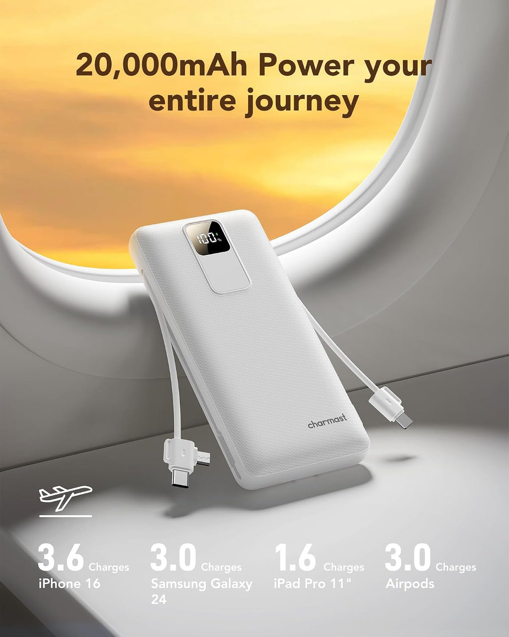 Cargador portátil charmast de 20000mAh con cables incorporados y en...
