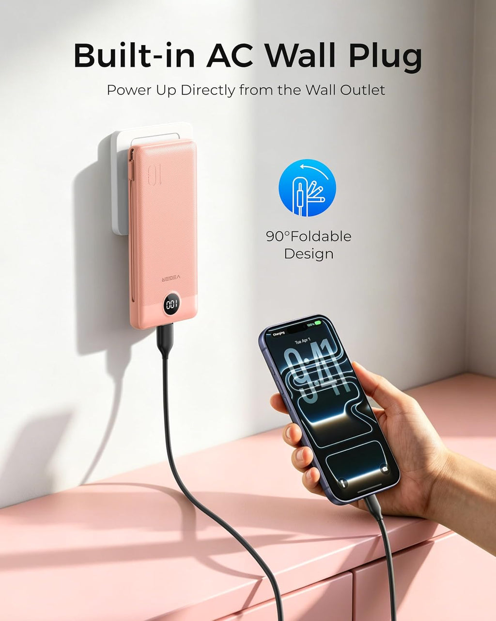VEGER Cargador portátil para iPhone con cables incorporados y enchu...