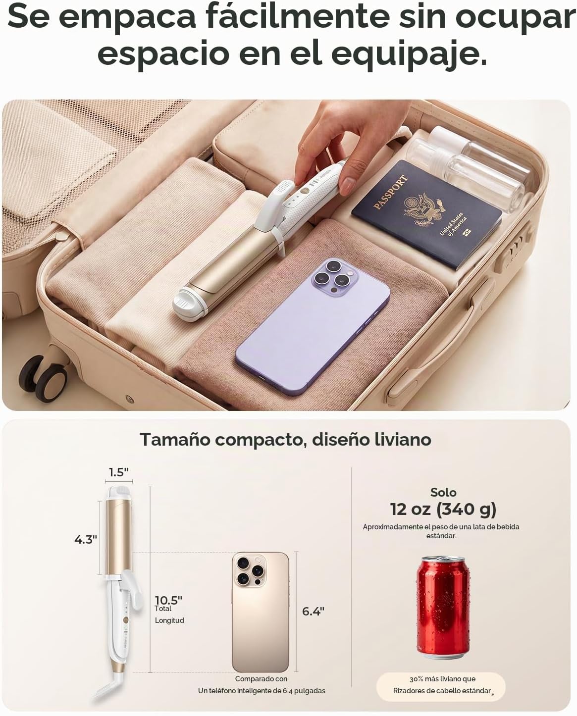 Furiden Lite - Rizador de doble voltaje, combo de viaje 2 en 1 para...