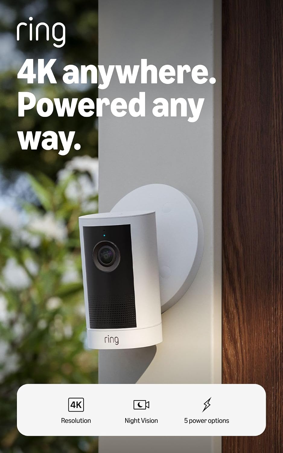 Ring Outdoor Cam 4K Plus (modelo más reciente), con batería, blanca...